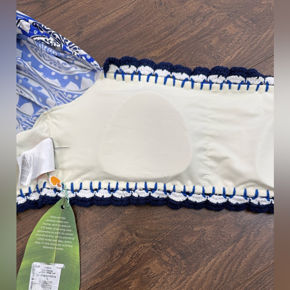 Farm Rio Tile Dream Puff Sleeve Bikini Top - Picture 11 of 12